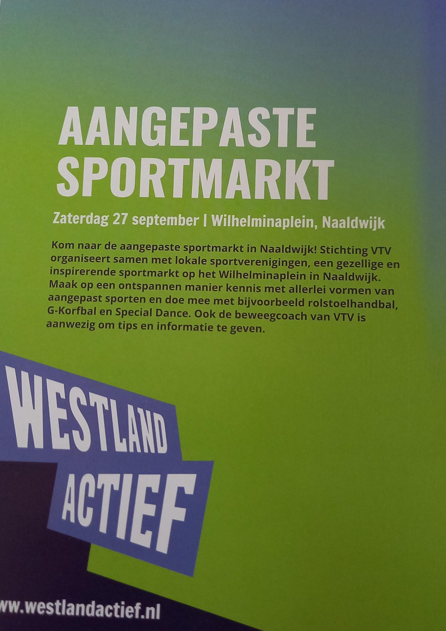 Aangepaste sportmarkt zaterdag 27 september